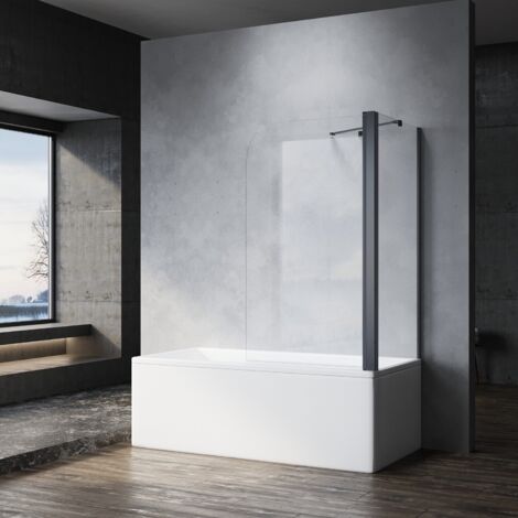SONNI Badewannenaufsätze Glas 80x140cm mit Seitenwand Schwarz Duschabtrennung für Badewannen mit Seitenwand 70x140cm