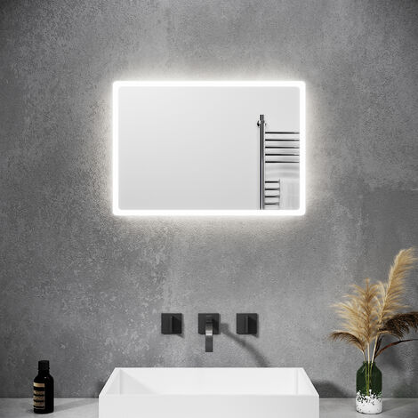 SONNI Badspiegel mit LED Beleuchtung Kaltweißer Wand-schalter Badezimmerspiegel IP44 energiesparend 40 x 60cm Vertikal/Horizontal