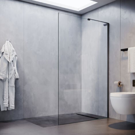 SONNI Duschwand glas Schwarz, Nanobeschichtung glas mit Splitterschutzfolie, Walk in Duschtrennwand Glaswand mit L-Stabilisator,einfache Reinigung 90x200cm