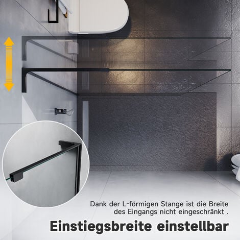 SONNI Duschwand glas Schwarz, Nanobeschichtung glas mit Splitterschutzfolie, Walk in Duschtrennwand Glaswand mit L-Stabilisator,einfache Reinigung 120x200cm
