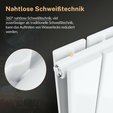 Design Heizkörper Vertikal 1800 Paneelheizkörper mittelanschluss Flachheizkörper Weiß 1800x465mm,Doppellagig,1598 Watt,22-31m²