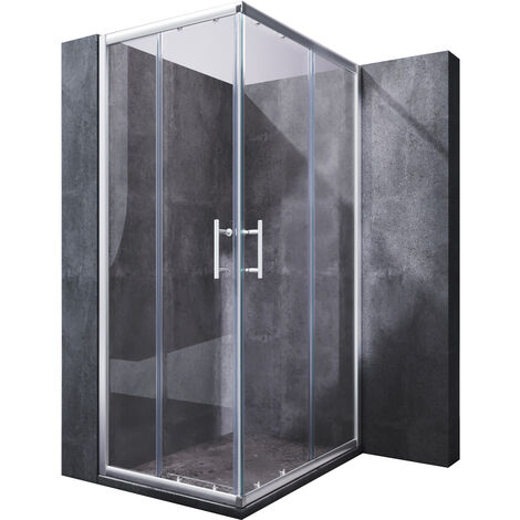SONNI Duschtüren Eckeinstieg Duschkabine Doppel Schiebetür Klarglas Dusche 100X80x185cm ESG Schnellfreigabefunktion Spritzwasserschutz