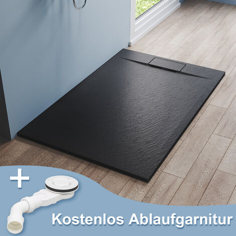 SONNI Design Duschwanne Schwarz Duschtasse Flach aus SMC Brausewanne Super Flache 140 x 90 cm mit Ablaufgarnitur,Verdeckter Wasserablauf (1/5)