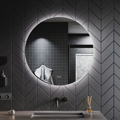 SONNI Badspiegel Badezimmerspiegel LED Beleuchtung Wandspiegel Rund 80x80cm  3 lichtfarbe  Touch  Beschlagfrei  Energiesparender,IP44