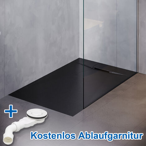 SONNI Duschtasse 90 Duschwanne SMC Flach für Duschkabine walk in Duschwand Badezimmer Schiefer-Textur Schwarz 140 x 90 cm mit Ablaufgarnitur,Antirutsch,schneidbaren (1/5)