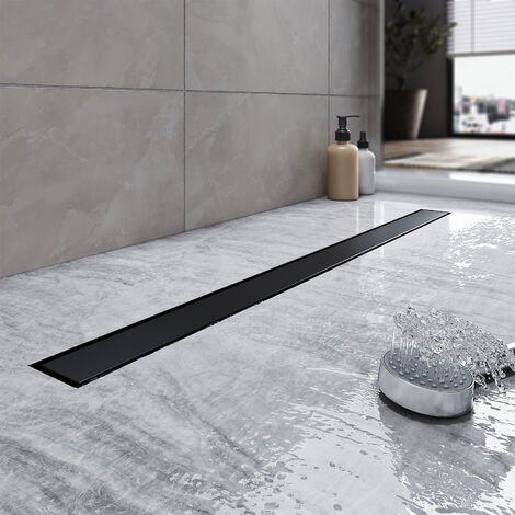 SONNI Duschrinne Duschablauf Extra Flach Edelstahl Badezimmer Ablauf Bodenablauf Länge:90cm,Breite:70mm,2 in 1 Befliesbar Subschwarz