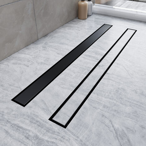 SONNI Duschrinne Duschablauf Extra Flach Edelstahl Badezimmer Ablauf Bodenablauf Länge:80cm,Breite:70mm,2 in 1 Befliesbar Subschwarz