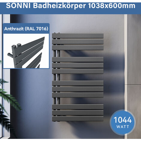 SONNI Badheizkörper Handtuchhalter Anthrazit Handtuchwärmer Panel Handtuchtrockner,1038x600mm Seitenanschluss