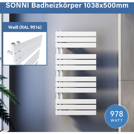 SONNI Badheizkörper Handtuchhalter Weiß Handtuchwärmer Panel Handtuchtrockner,1038x500mm Seitenanschluss