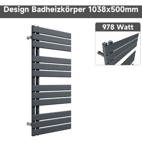 SONNI Handtuchwärmer heizkörper Handtuchtrockner Panel Vertikale Badheizkörper Seitenanschluss Handtuchhalter Anthrazit 1038x500mm