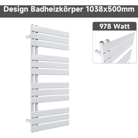 SONNI Handtuchwärmer heizkörper Handtuchtrockner Panel Vertikale Badheizkörper Seitenanschluss Handtuchhalter Weiß 1038x500mm