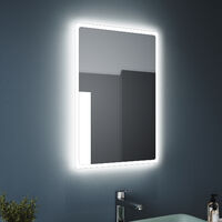 SONNI Badspiegel Led Beleuchtung Badezimmerspiegel mit led Kaltweißer Beleuchtung 60x40 cm Vertikal/Horizontal, Wandschalter, Schutzklasse IP44 - verchromt glänzend
