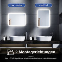 SONNI LED Badspiegel Lichtspiegel Kupfer/bleifreie Spiegel Wandspiegel energiesparend 40 x 60cm kaltweiß IP44 - verchromt glänzend