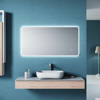 LED Badspiegel mit Beleuchtung Touch Uhr Temperatur Wandspiegel Spiegel 120x60 - verchromt