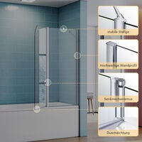 SONNI Badewannenaufsatz Dusche Glas Duschwand 120(B)x140(H)cm Duschabtrennung 2-teilig Faltbar 180° schwenkbar