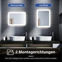 SONNI Badspiegel LED Beleuchtung Badezimmerspiegel mit led Wandspiegel 50x60cm,Wandschalter,Kaltweiß - verchromt glänzend