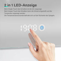 SONNI Badezimmerspiegel mit LED 120 Uhr Beschlagfrei Badspiegel LED Touch Beleuchtung 120x60cm Wandspiegel