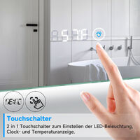 SONNI Badspiegel LED Beleuchtung Badezimmerspiegel Wandspiegel 120x60cm|Touch-Schalter|Uhr|Temperaturanzeige|kaltweiß Licht|IP44,Energiesparend