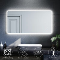 SONNI Badspiegel LED Beleuchtung Badezimmerspiegel mit led Wandspiegel 120x60cm,Touch,Uhr,Temperaturanzeige,IP44 Energiesparend