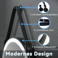 SONNI Badspiegel LED Beleuchtung Badezimmerspiegel mit led Wandspiegel Rund 60x60cm,Touch,Beschlagfrei,verstellbarer Ledergürtel,Schwarz