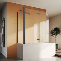 SONNI Badewannenaufsätze Schwarz glas 120x140cm 2-teilig faltbar mit Seitenwand 70x140 cm Duschabtrennung Faltwand für badewanne