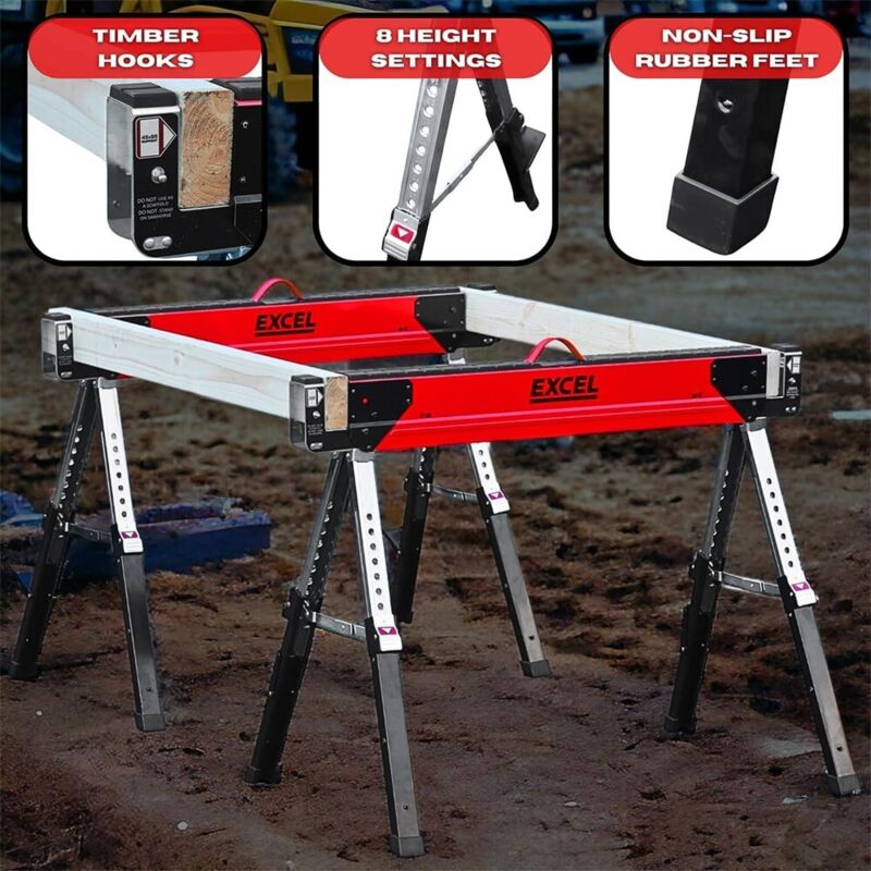Steel Sawhorse Adjustable Legs Twin Pack