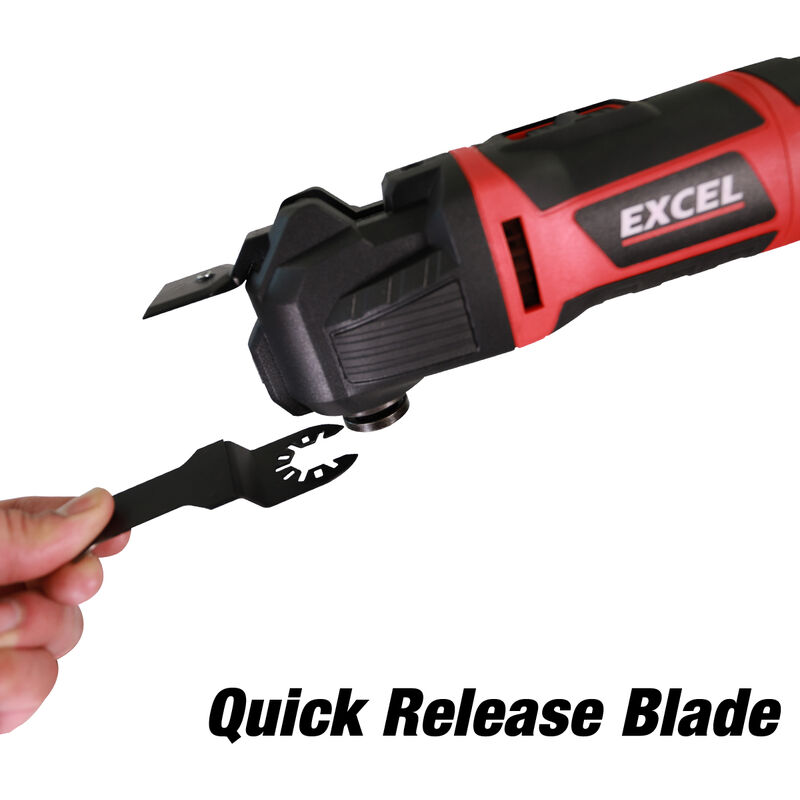 Excel 18V Cordless Oscillating Multi Tool with 1 x 2.0Ah Battery Charger & Excel Bag EXL10097-6 Variable Speed LED Worklight 3.2° Oscillation Angle Soft Start