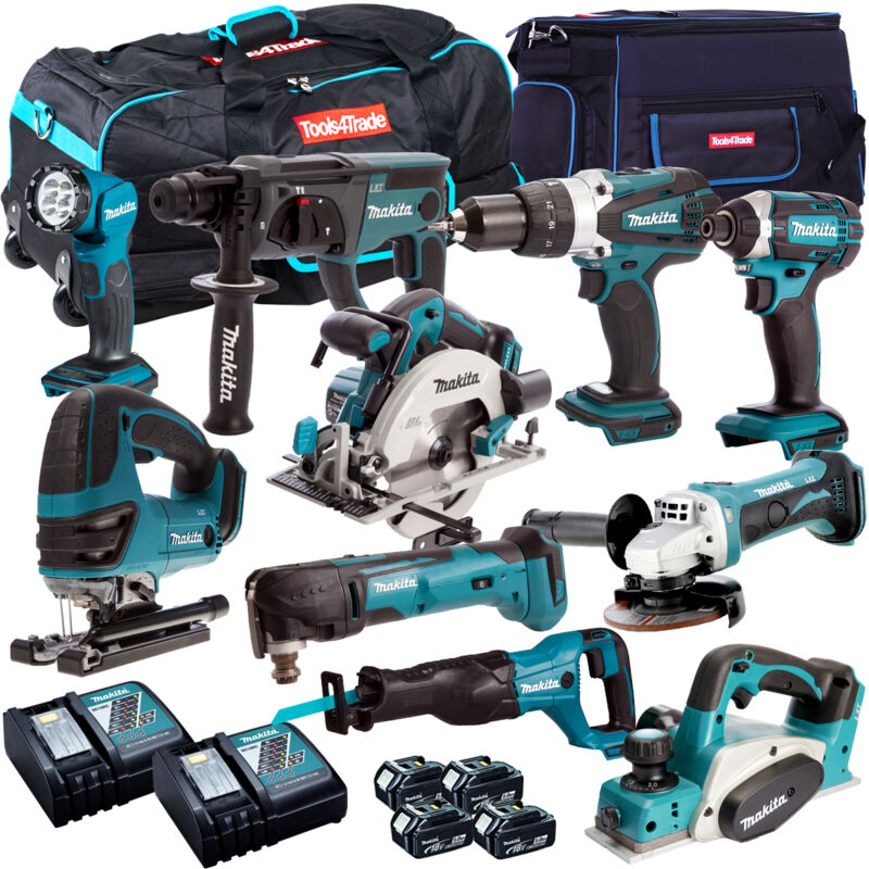 Makita 18V 9 Piece Combo Kit with 3 x 5.0Ah Batteries Charger & Bag  T4TKIT-196