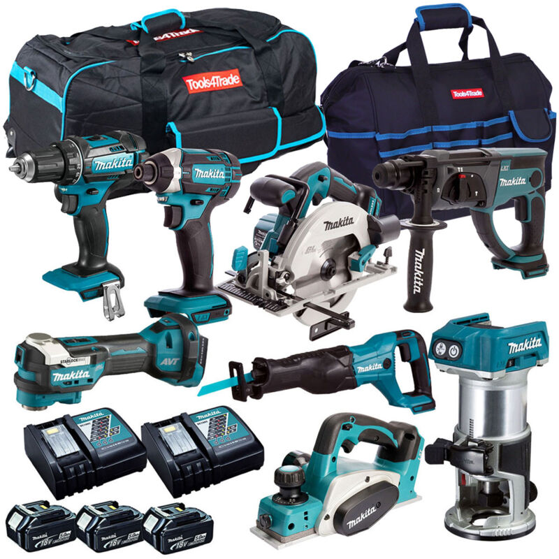 Makita 18V 9 Piece Combo Kit with 3 x 5.0Ah Batteries & Charger T4TKIT