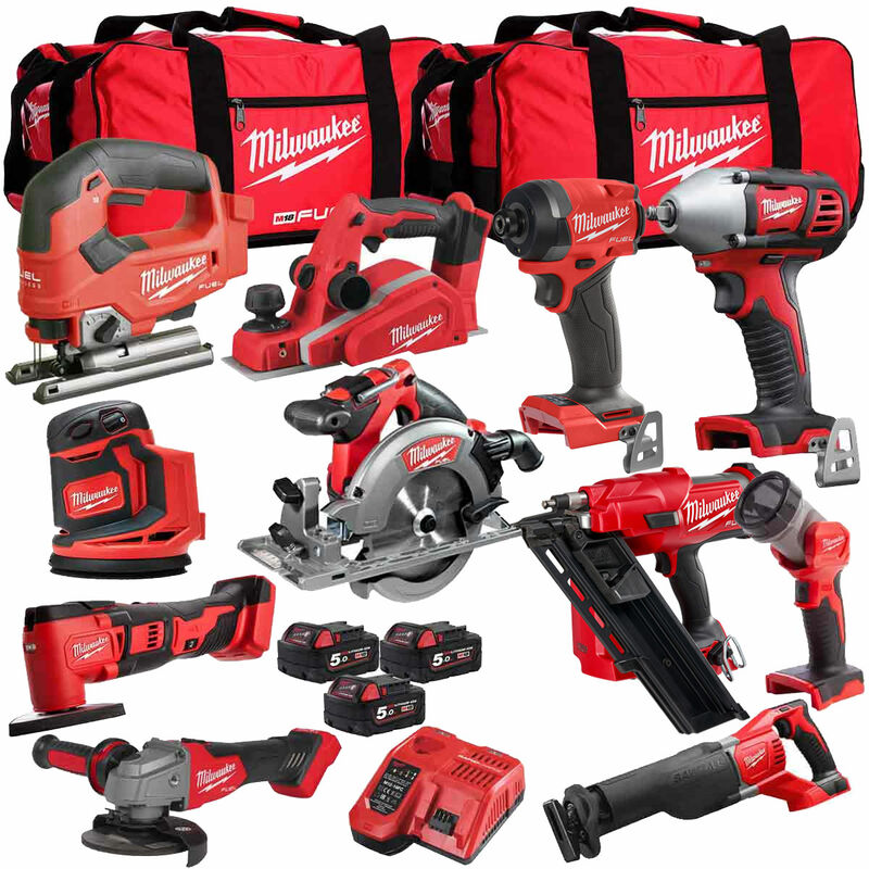 Milwaukee 18V Cordless 11 Piece Tool Kit with x 5.0Ah Batteries  Smart  Charger