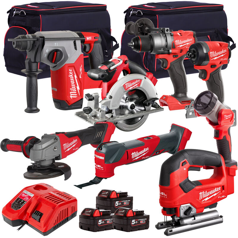 Milwaukee 18V Cordless Piece Tool Kit with x 5.0Ah Batteries  Charger  in