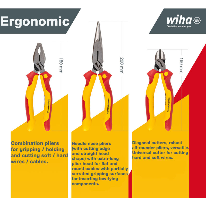 Wiha WHA38637 Industrial Electric Pliers Set, 3 Piece