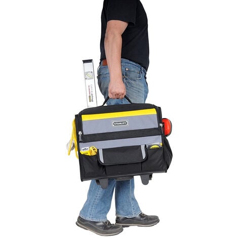 STANLEY 18 Inch Soft Tool Bag on Wheels in Resistant 600 x 600 Denier with  Removable Dividers for Drill Storage 1-97-515