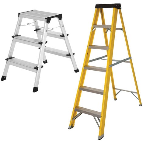 Excel Heavy Duty Fibreglass 6 Tread Ladder with 3 Step Hop Up Ladder