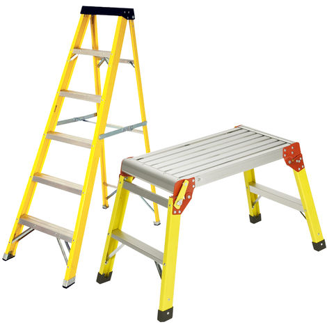 Excel Heavy Duty Fibreglass 6 Tread Ladder with Folding Hop Up