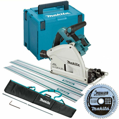 Makita DSP600ZJ 36V Brushless 165mm Plunge Saw with 2x1.5m Guide Rail Case+Bag+Blade