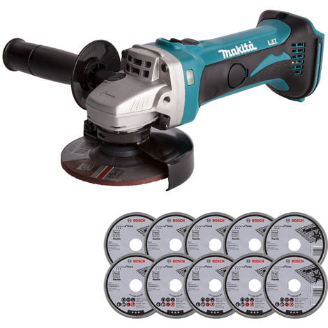 Makita DGA452Z 18V LXT 115mm Angle Grinder with 10 x Metal Cutting Discs:18V