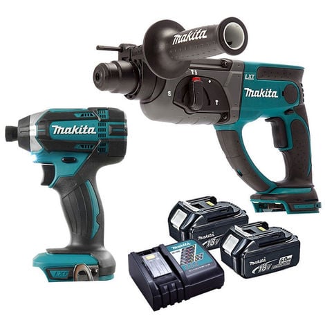 Makita Rotary Hammer Drill & Impact Driver with 2 x 5.0Ah Batteries & Charger:18V