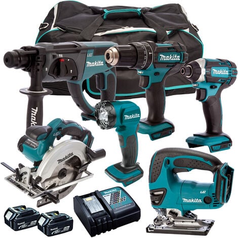 Makita 18V 6 Piece Combo Kit with 2 x 5.0Ah Batteries & Charger T4TKIT-193