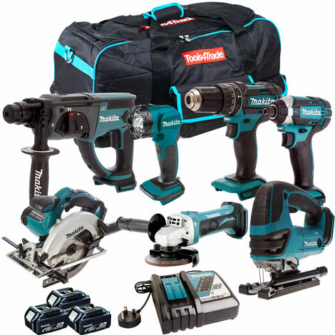Makita 18V 7 Piece Cordless Kit with 3 x 5.0Ah Batteries & Charger T4TKIT-206