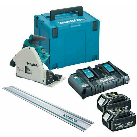 Makita DSP600TJ 36V/18V Brushless Plunge Saw + Guide Rail with 2 x 5.0Ah Batteries & Charger