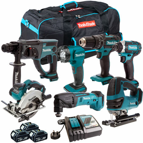 Makita 18V 7 Piece Cordless Kit with 3 x 5.0Ah Batteries & Charger T4TKIT-204