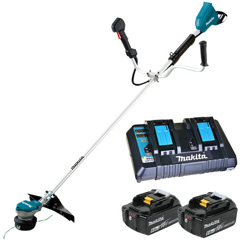 Makita DUR368Z 18V Twin Brushless Brush Cutter with 2 x 6.0Ah Battery & Twin Port Charger