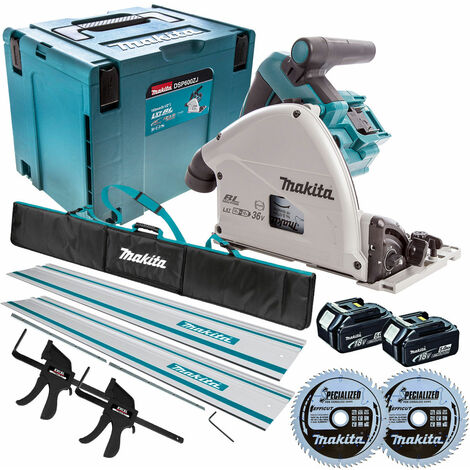 Makita DSP600TJ 36V 165mm Brushless Plunge Saw 2 x 5.0Ah & Accessories Set
