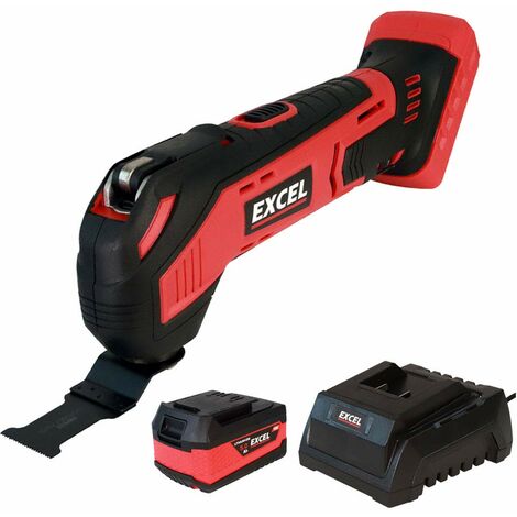 Excel 18V Cordless Oscillating Multi Tool with 1 x 2.0Ah Battery Charger & Excel Bag EXL10097-6 Variable Speed LED Worklight 3.2° Oscillation Angle Soft Start