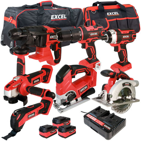 Excel 18V Cordless 7 Piece Tool Kit with 3 x 5.0Ah Batteries