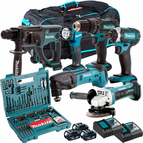 Makita 18V 6 Piece Kit with 3 x 5.0Ah Batteries Charger & 101 Accessory Set T4TKIT-7316:18V