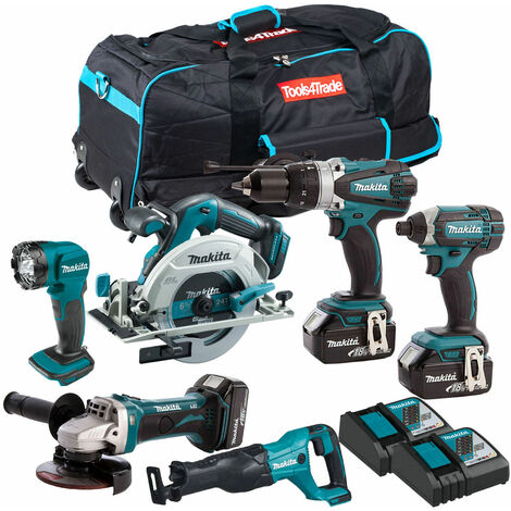 Makita 18V 9 Piece Combo Kit with 3 x 5.0Ah Batteries Charger & Bag  T4TKIT-196