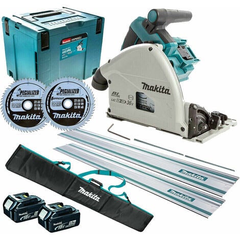 Makita DSP600TJ 36V 165mm Brushless Plunge Saw 2 x 5.0Ah & Accessories
