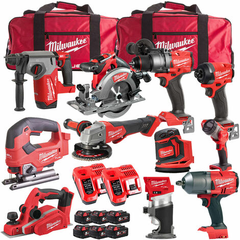 Milwaukee 18V Cordless 11 Piece Tool Kit with 6 x 5.0Ah Batteries & Charger in Bag T4TKIT-513